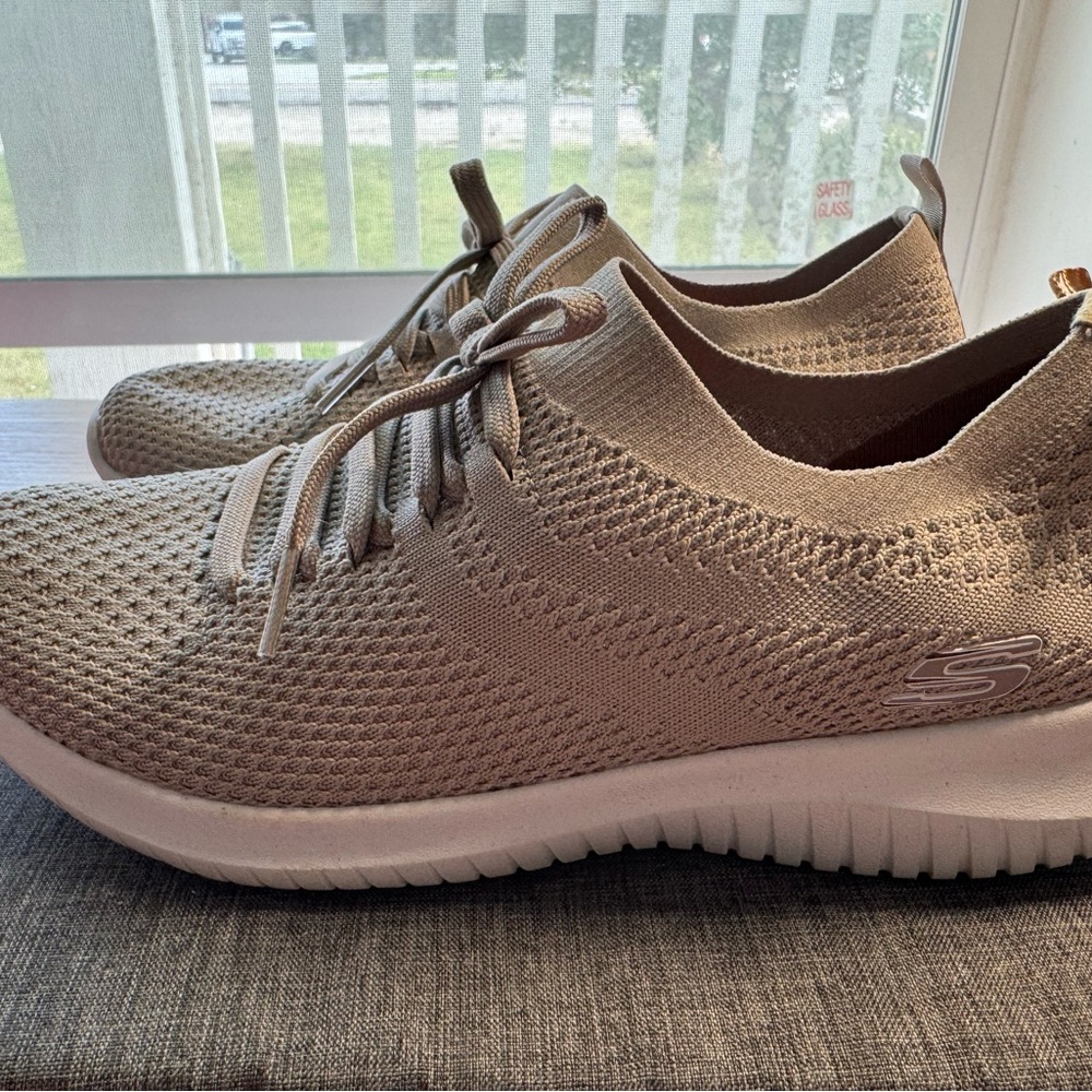 Skechers Women's Beige Knit Slip-On Sneakers